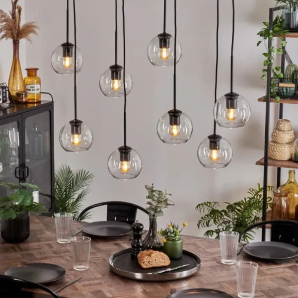 hofstein Suspension - Verre Koyoto Clair, 8 lumières* Lampes En Verre