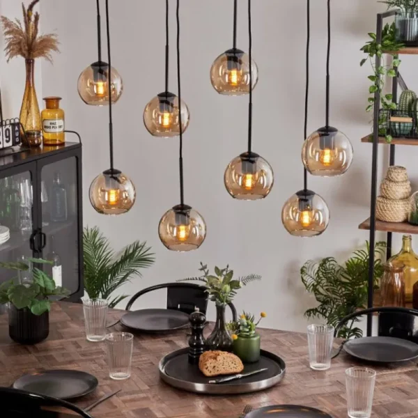 hofstein Suspension - Verre Koyoto Ambre, 8 lumières* Lampes En Verre