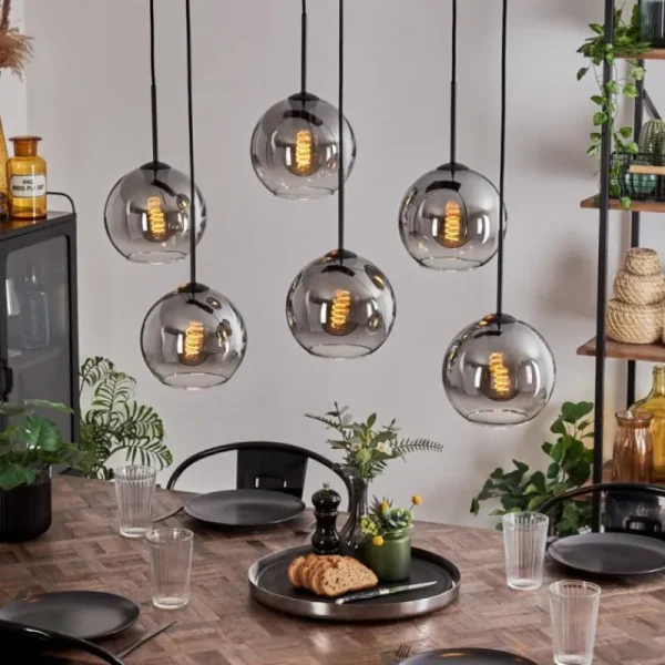 hofstein Suspension - Verre Koyoto Clair, Fumé, 6 lumières* Lampes Modernes