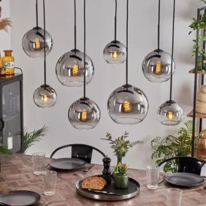 hofstein Suspension - Verre Koyoto Clair, Fumé, 8 lumières* Lampes Modernes