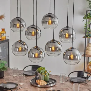 hofstein Suspension - Verre Koyoto Clair, Fumé, 8 lumières* Lampes Modernes