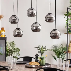hofstein Suspension - Verre Koyoto Chrome, Fumé, 6 lumières* Lampes Modernes