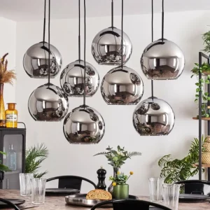 hofstein Suspension - Verre Koyoto Chrome, Fumé, 8 lumières* Lampes Modernes