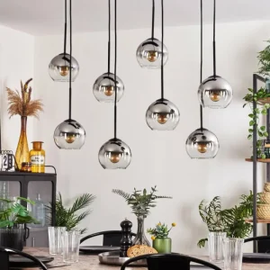hofstein Suspension - Verre Koyoto Chrome, Clair, Fumé, 8 lumières* Lampes Modernes