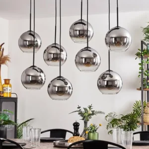 hofstein Suspension - Verre Koyoto Chrome, Clair, Fumé, 8 lumières* Lampes Modernes