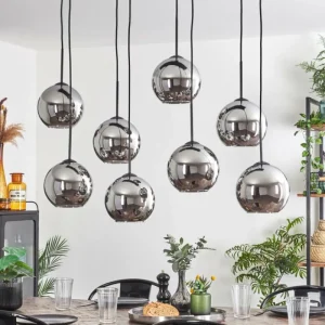 hofstein Suspension - Verre Koyoto Chrome, Fumé, 8 lumières* Lampes Modernes