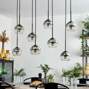 hofstein Suspension - Verre Koyoto Chrome, Clair, Fumé, 8 lumières* Lampes Modernes