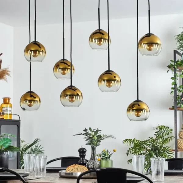 hofstein Suspension - Verre Koyoto Or, Clair, 8 lumières* Lampes En Verre