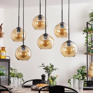 hofstein Suspension - Verre Koyoto Ambre, 6 lumières* Lampes En Verre