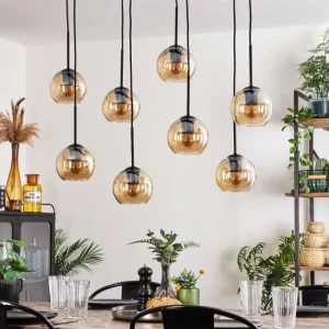 hofstein Suspension - Verre Koyoto Ambre, 8 lumières* Lampes En Verre
