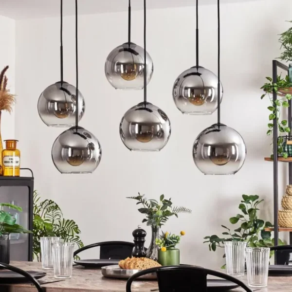 hofstein Suspension - Verre Koyoto Clair, Fumé, 6 lumières* Lampes Modernes