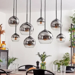 hofstein Suspension - Verre Koyoto Clair, Fumé, 8 lumières* Lampes Modernes