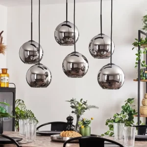 hofstein Suspension - Verre Koyoto Chrome, Fumé, 6 lumières* Lampes Modernes