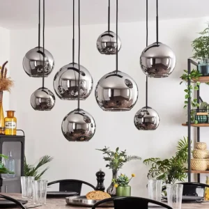 hofstein Suspension - Verre Koyoto Chrome, Fumé, 8 lumières* Lampes Modernes