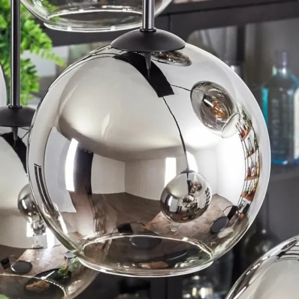 hofstein Suspension - Verre Koyoto Chrome, Clair, Fumé, 6 lumières* Lampes Modernes