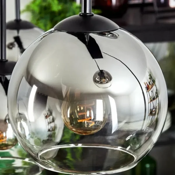 hofstein Suspension - Verre Koyoto Chrome, Clair, Fumé, 8 lumières* Lampes Modernes