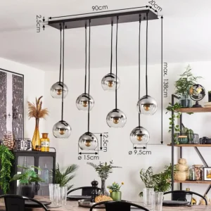 hofstein Suspension - Verre Koyoto Chrome, Clair, Fumé, 8 lumières* Lampes Modernes