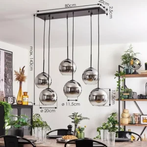 hofstein Suspension - Verre Koyoto Chrome, Clair, Fumé, 6 lumières* Lampes Modernes