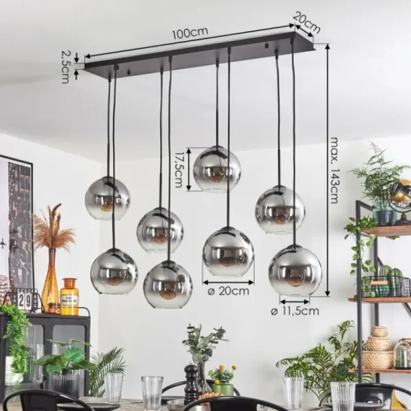 hofstein Suspension - Verre Koyoto Clair, Fumé, 8 lumières* Lampes Modernes