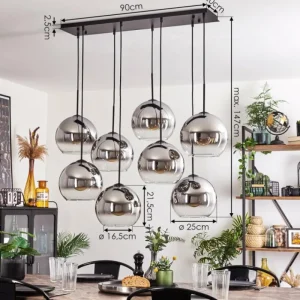hofstein Suspension - Verre Koyoto Chrome, Clair, Fumé, 8 lumières* Lampes Modernes