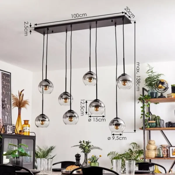 hofstein Suspension - Verre Koyoto Clair, Fumé, 8 lumières* Lampes Modernes