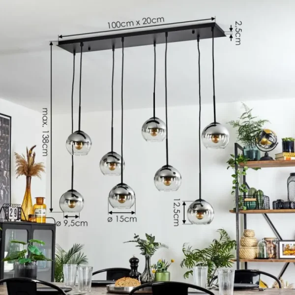 hofstein Suspension - Verre Koyoto Chrome, Clair, Fumé, 8 lumières* Lampes Modernes