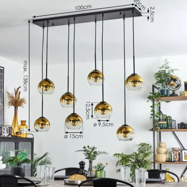 hofstein Suspension - Verre Koyoto Or, Clair, 8 lumières* Lampes En Verre
