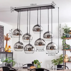 hofstein Suspension - Verre Koyoto Chrome, Clair, Fumé, 8 lumières* Lampes Modernes