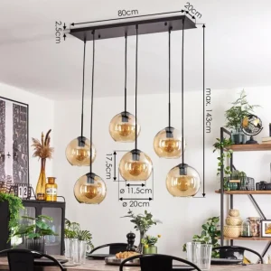 hofstein Suspension - Verre Koyoto Ambre, 6 lumières* Lampes En Verre