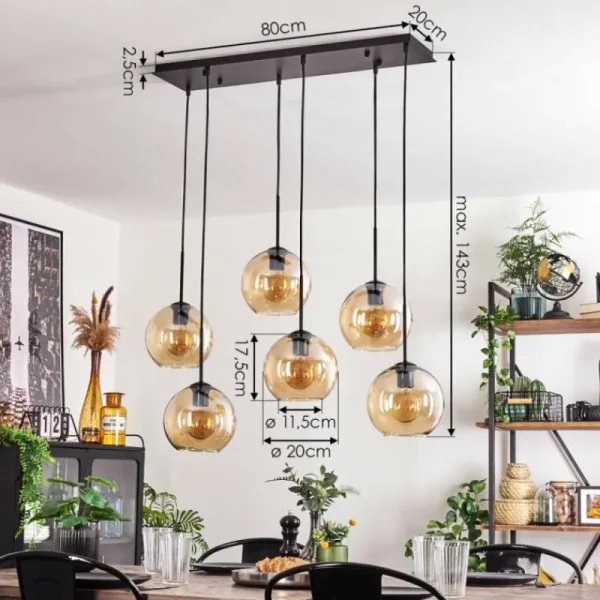 hofstein Suspension - Verre Koyoto Ambre, 6 lumières* Lampes En Verre