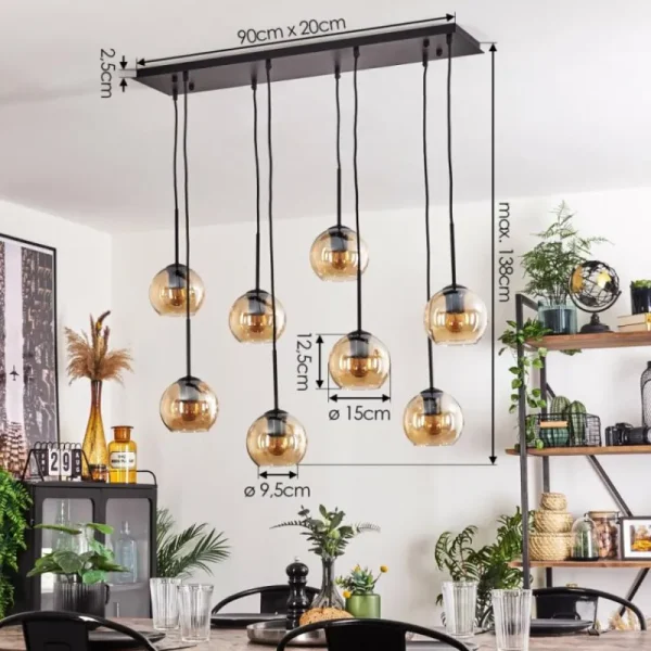 hofstein Suspension - Verre Koyoto Ambre, 8 lumières* Lampes En Verre