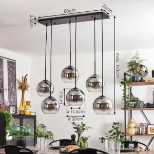 hofstein Suspension - Verre Koyoto Clair, Fumé, 6 lumières* Lampes Modernes