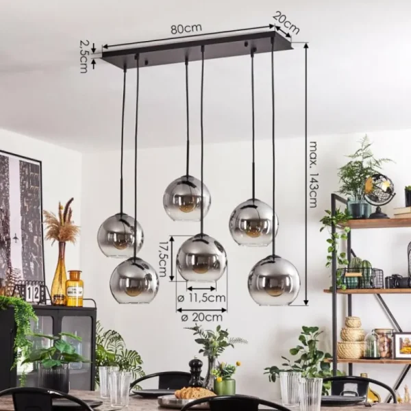 hofstein Suspension - Verre Koyoto Clair, Fumé, 6 lumières* Lampes Modernes