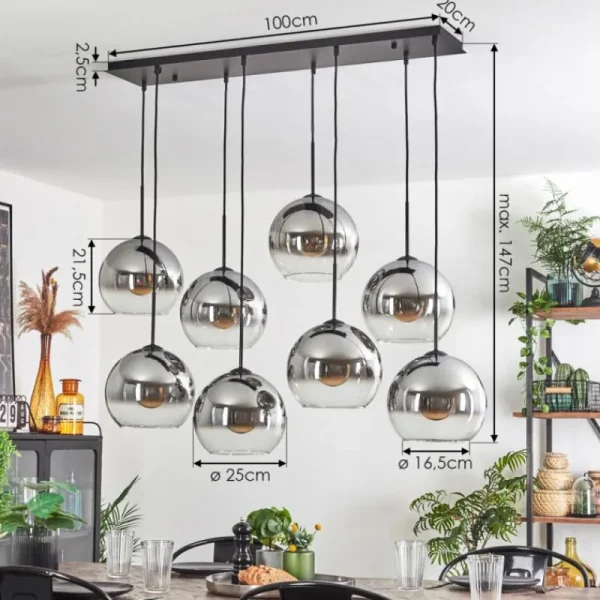 hofstein Suspension - Verre Koyoto Clair, Fumé, 8 lumières* Lampes Modernes