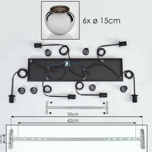 hofstein Suspension - Verre Koyoto Chrome, Fumé, 6 lumières* Lampes Modernes