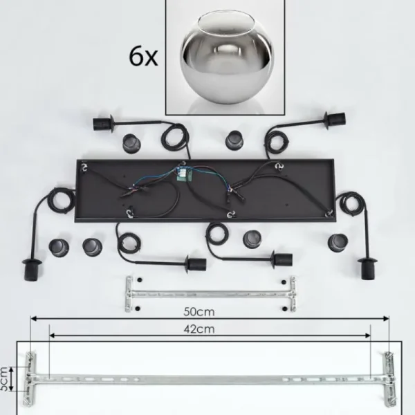 hofstein Suspension - Verre Koyoto Chrome, Clair, Fumé, 6 lumières* Lampes Modernes