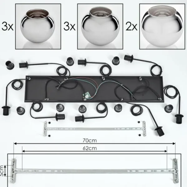 hofstein Suspension - Verre Koyoto Chrome, Fumé, 8 lumières* Lampes Modernes