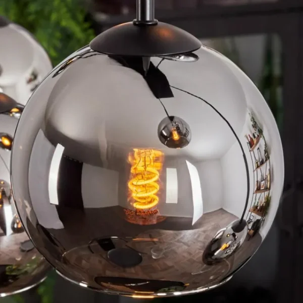 hofstein Suspension - Verre Koyoto Chrome, Fumé, 6 lumières* Lampes Modernes