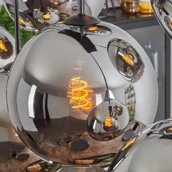 hofstein Suspension - Verre Koyoto Chrome, Fumé, 8 lumières* Lampes Modernes