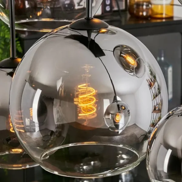 hofstein Suspension - Verre Koyoto Chrome, Clair, Fumé, 8 lumières* Lampes Modernes