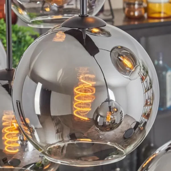 hofstein Suspension - Verre Koyoto Chrome, Clair, Fumé, 6 lumières* Lampes Modernes