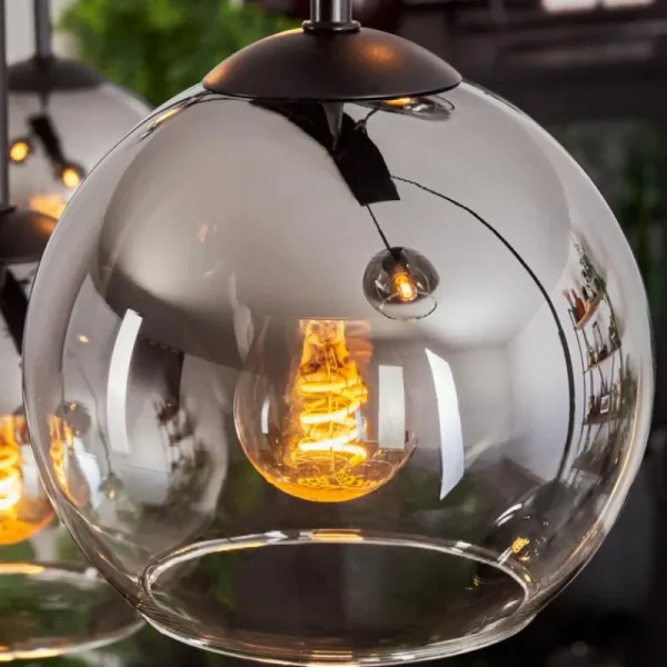 hofstein Suspension - Verre Koyoto Chrome, Clair, Fumé, 8 lumières* Lampes Modernes