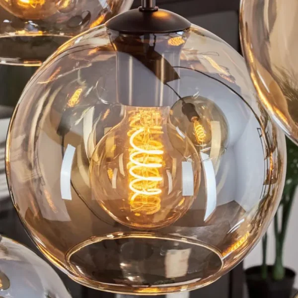 hofstein Suspension - Verre Koyoto Ambre, 6 lumières* Lampes En Verre