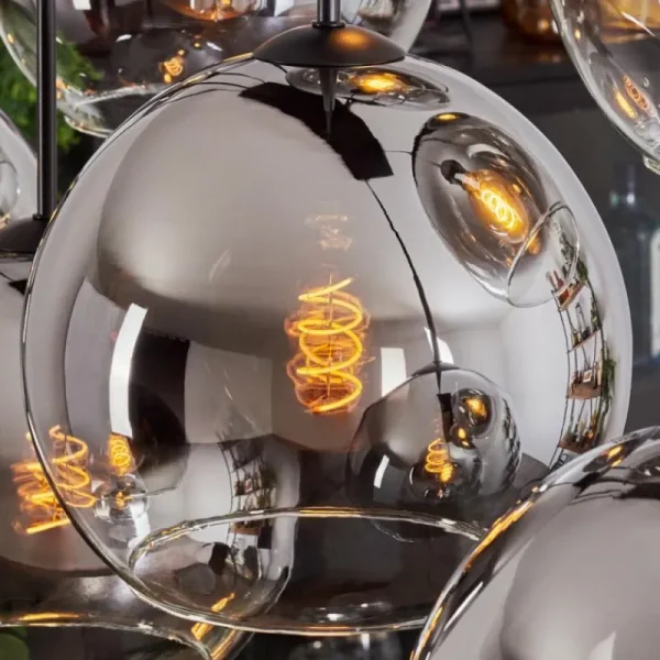 hofstein Suspension - Verre Koyoto Chrome, Clair, Fumé, 8 lumières* Lampes Modernes