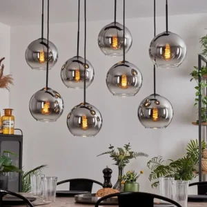 hofstein Suspension - Verre Koyoto Chrome, Clair, Fumé, 8 lumières* Lampes Modernes