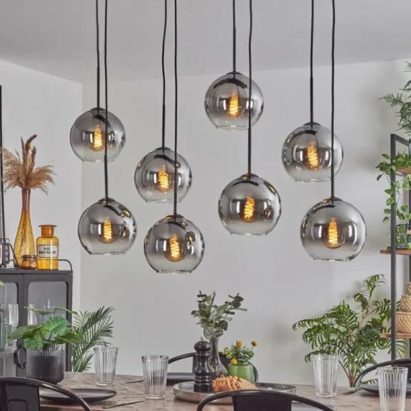 hofstein Suspension - Verre Koyoto Clair, Fumé, 8 lumières* Lampes Modernes
