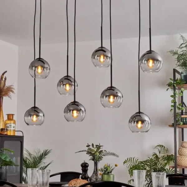 hofstein Suspension - Verre Koyoto Clair, Fumé, 8 lumières* Lampes Modernes