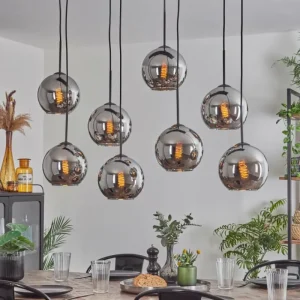 hofstein Suspension - Verre Koyoto Chrome, Fumé, 8 lumières* Lampes Modernes