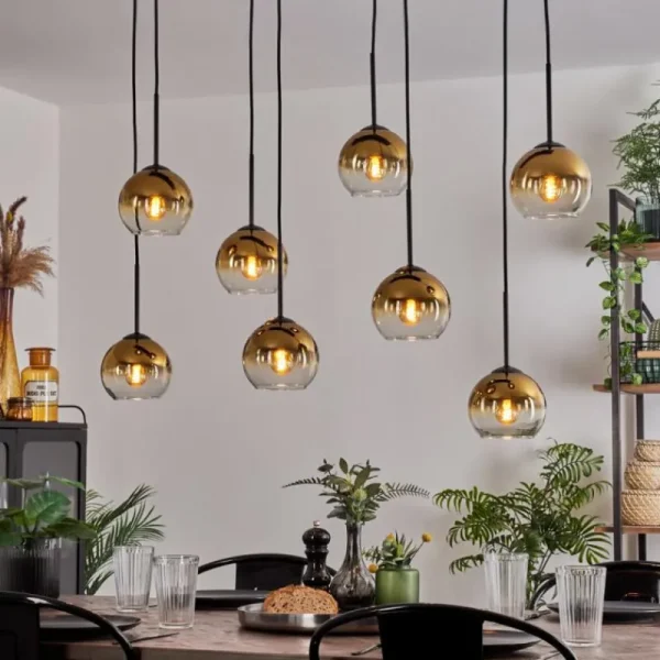 hofstein Suspension - Verre Koyoto Or, Clair, 8 lumières* Lampes En Verre