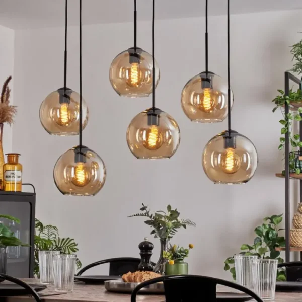 hofstein Suspension - Verre Koyoto Ambre, 6 lumières* Lampes En Verre